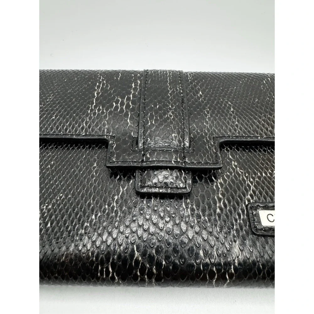 Charlie Lapson Black Snakeskin Embossed Leather Trifold‎ Wallet Clutch